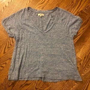 Madewell blue marled v neck short sleeve linen top